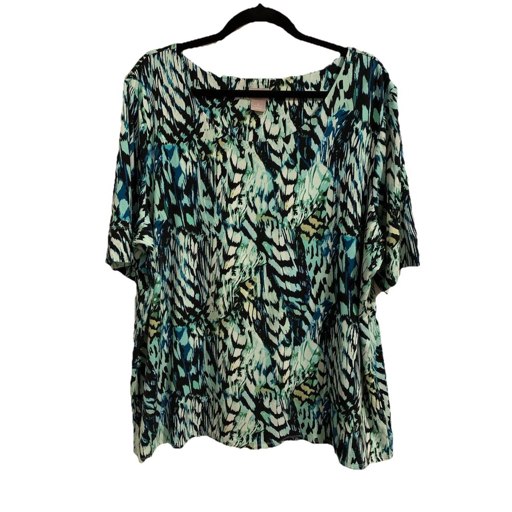Chicos Size 4 Womens XXL Top Short Sleeves Lined Abstract Stretch